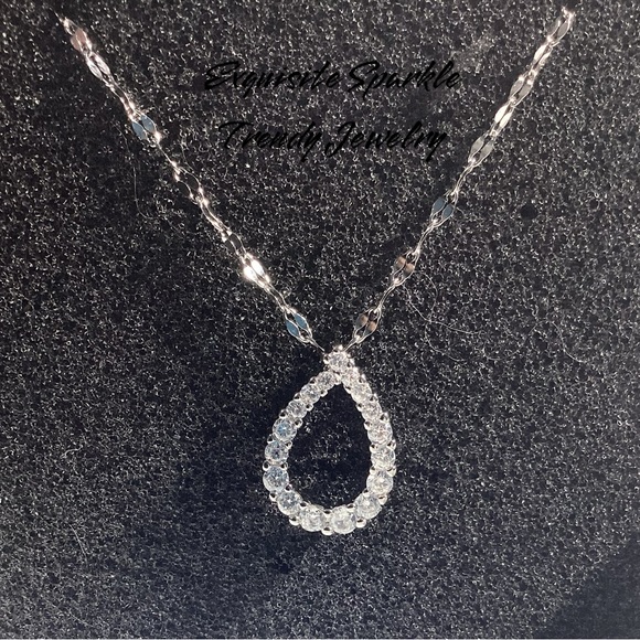 💋Sterling Silver  CZ Diamond Infinity Waterdrop Necklace - Picture 4 of 14